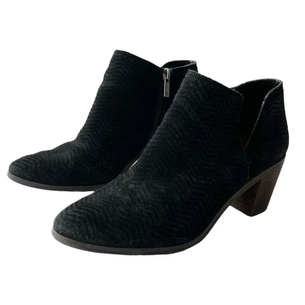 Lucky Brand Black Parnesa Side Zip Block Heel Leather Ankle Booties Women’s 9.5M